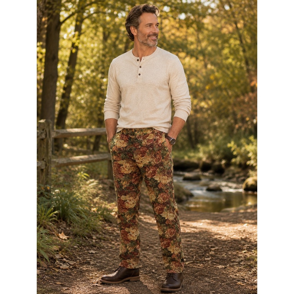 NovaMen Size 32 Floral Tapestry Cargo Pants Bootcut Y2K Gobelin Grunge